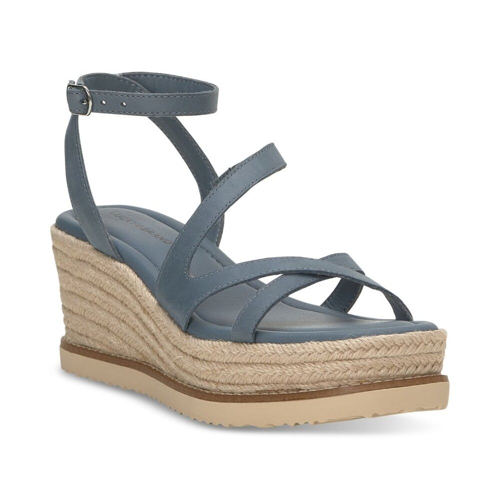 Lucky Brand Carolie Strappy Espadrille Wedge Sandals, Natural Blue Leather, 9.5M